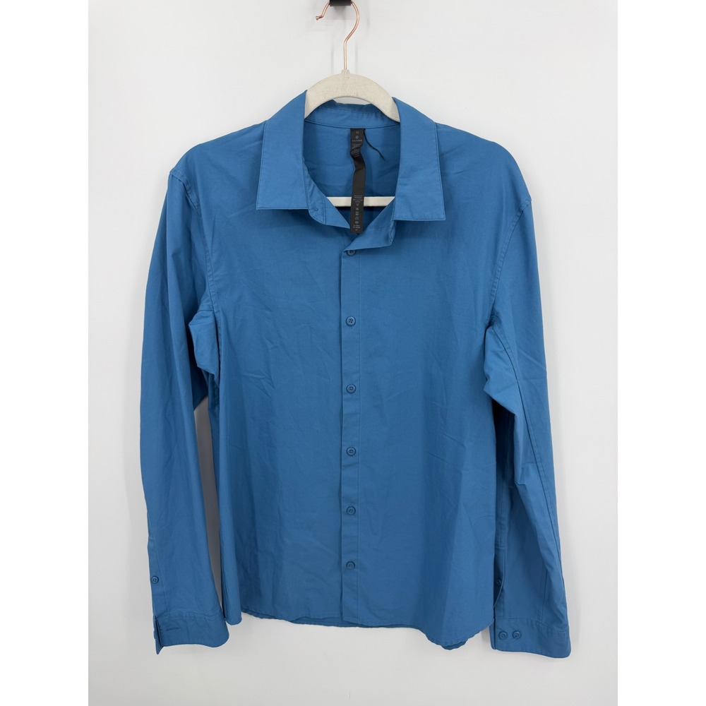 Lululemon Commission Button Down Shirt Mens Medium Blue Long Sleeve Stretch